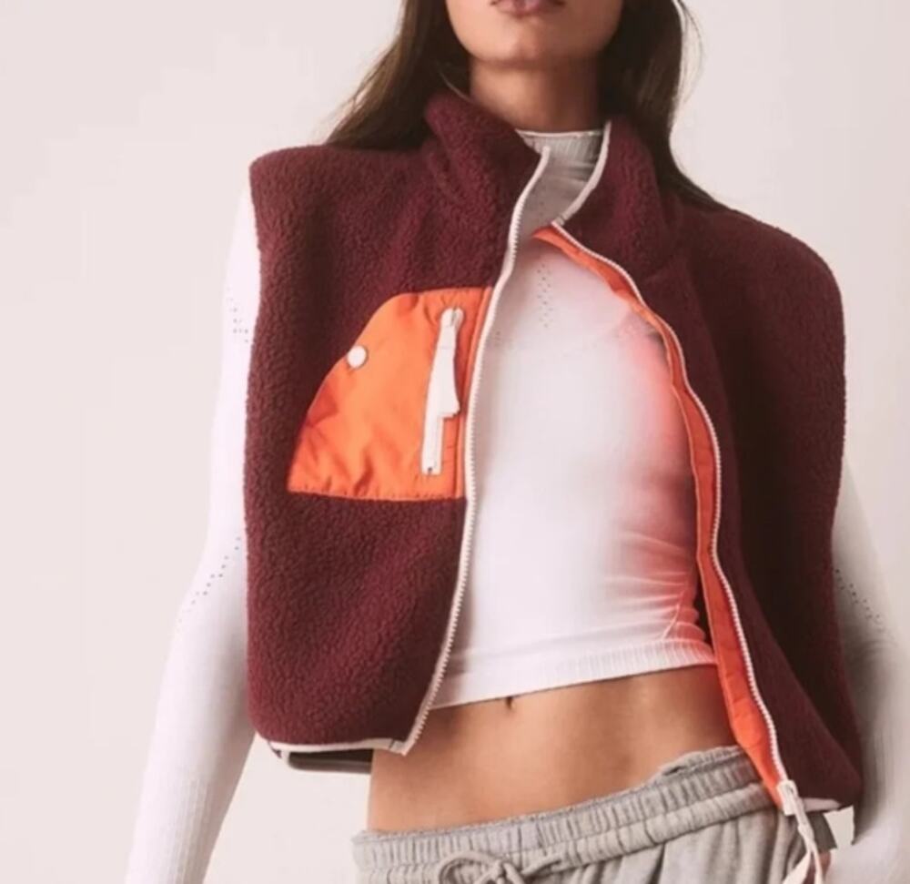 Free People Movement Hit the Slopes Fleece Sherpa Vest Burgundy Size XS NWOT